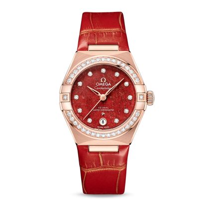 pas cher Omega Constellation Co Axial Master Chronometer 29mm Ladies Watch Red O13158292099005