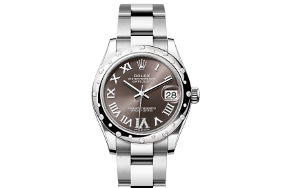 pas cher Rolex Datejust 31 Oyster 31 mm Oystersteel or blanc et diamants Cadran gris foncé M278344RBR-0029