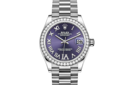 pas cher Rolex Datejust 31 Oyster 31 mm or blanc et diamants Cadran aubergine M278289RBR-0019