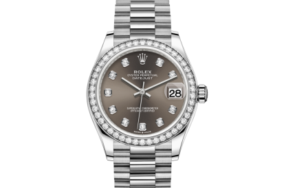 pas cher Rolex Datejust 31 Oyster 31 mm or blanc et diamants Cadran gris foncé M278289RBR-0006