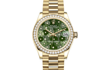 pas cher Rolex Datejust 31 Oyster 31 mm or jaune et diamants Cadran à motif floral vert olive M278288RBR-0038