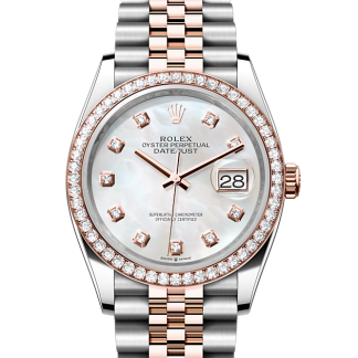 pas cher Rolex Datejust 36 Oyster 36 mm Oystersteel Or Everose et diamants Cadran blanc M126281RBR-0009