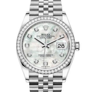 pas cher Rolex Datejust 36 Oyster 36 mm Oystersteel or blanc et diamants Cadran blanc M126284RBR-0011