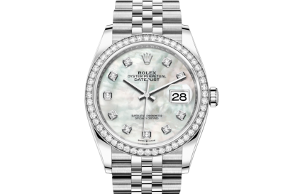 pas cher Rolex Datejust 36 Oyster 36 mm Oystersteel or blanc et diamants Cadran blanc M126284RBR-0011