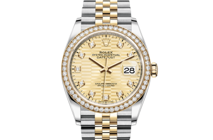 pas cher Rolex Datejust 36 Oyster 36 mm Oystersteel or jaune et diamants Cadran motif cannelé doré M126283RBR-0031