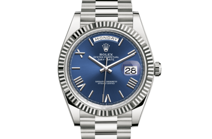 pas cher Rolex Day-Date 40 Oyster 40 mm or blanc Cadran bleu brillant M228239-0007