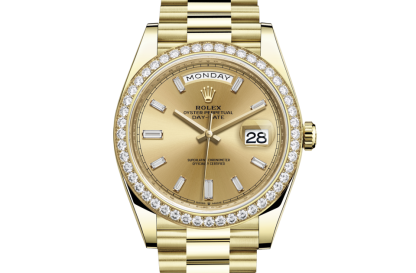 pas cher Rolex Day-Date 40 Oyster 40 mm or jaune et diamants Cadran couleur champagne M228348RBR-0002