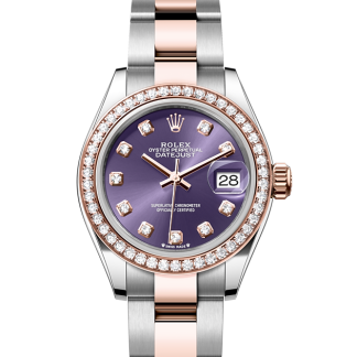 pas cher Rolex Lady-Datejust Oyster 28 mm Oystersteel Or Everose et diamants Cadran aubergine M279381RBR-0016