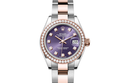 pas cher Rolex Lady-Datejust Oyster 28 mm Oystersteel Or Everose et diamants Cadran aubergine M279381RBR-0016