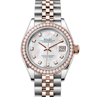 pas cher Rolex Lady-Datejust Oyster 28 mm Oystersteel Or Everose et diamants Cadran blanc M279381RBR-0013