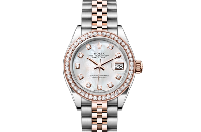 pas cher Rolex Lady-Datejust Oyster 28 mm Oystersteel Or Everose et diamants Cadran blanc M279381RBR-0013