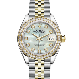 pas cher Rolex Lady-Datejust Oyster 28 mm Oystersteel or jaune et diamants Cadran blanc M279383RBR-0019