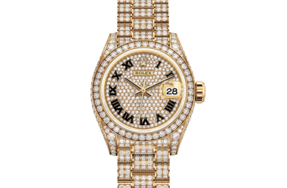 pas cher Rolex Lady-Datejust Oyster 28 mm or jaune et diamants Cadran pavé de diamants M279458RBR-0001