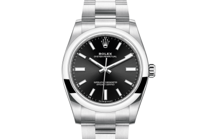 pas cher Rolex Oyster Perpetual 34 Oyster 34 mm Oystersteel Cadran noir brillant M124200-0002